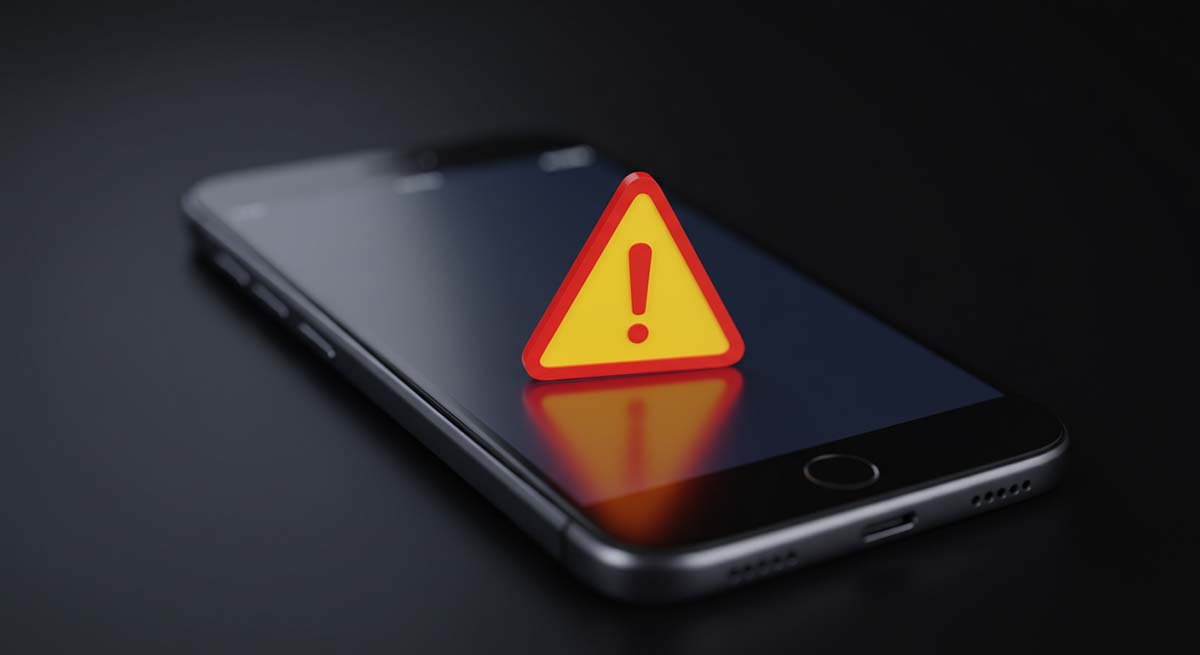 Lock screen warning icon with smartphone background